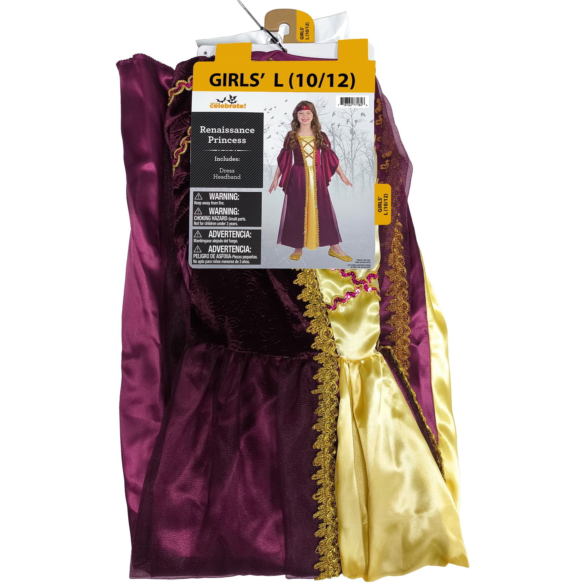 Renaissance Princess Halloween Costume for Children, Girl's Size L (10/12), by Way to Celebrate