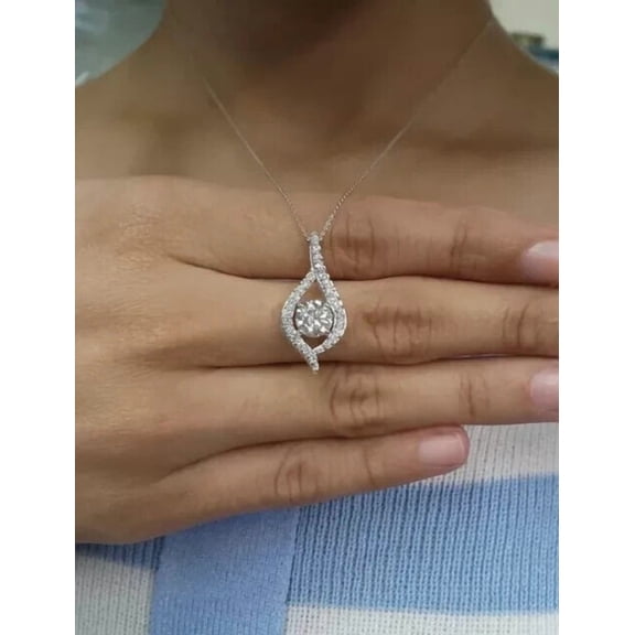 2Ct Round Cut Lab Created Diamond Women's 18'' Halo Pendant 14K White Gold Plated