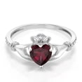 thumbnail image 2 of Gem Stone King 10K White Gold Heart Shape Red Rhodolite Garnet and White Diamond Irish Celtic Claddagh Women Ring (0.78 Cttw, Gemstone Birthstone, Available in Size 5, 6, 7, 8, 9), 2 of 6