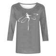 thumbnail image 4 of Pompotops T-shirt Mode Femme Imprimé Ample Mi-Longueur Manches 3/4 Blouse Col Rond Tops Décontractés Liquidation, 4 of 4