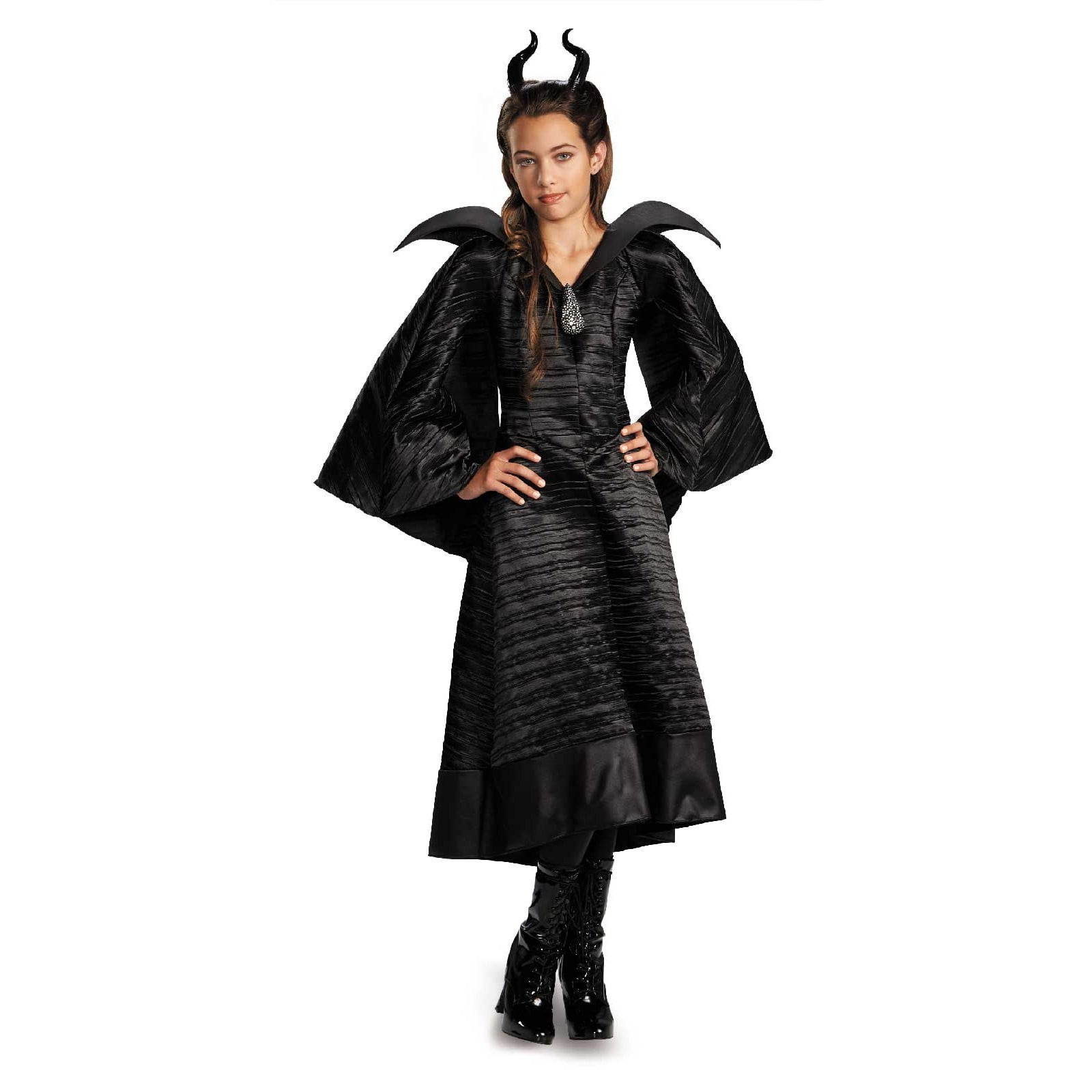 Halloween-Evil Fairy Queen MALEFICENT HORN HEADBAND & CLOAK Child's Fancy Dress 