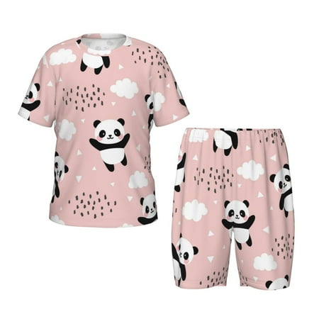 Luyuia Panda Print Girls  2-Piece Tie-Dye Pajama Set  Cute Summer Loungewear with Shirt and Tank Shorts Nightwear-Medium