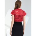 thumbnail image 4 of INSPIRE CHIC Haut Élégant à Manches Courtes en Dentelle Florale Transparente Rouge G, 4 of 5