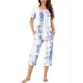 thumbnail image 2 of Nrmvnmi Women's Sleepwear Capri Pajama Sets Tie Dye Printed Button Folded Round Neck Short Sleeved Tops And Elastic Waisted Pants With Pockets Comfortable Loungewear 2 Piece Sets, 2 of 2