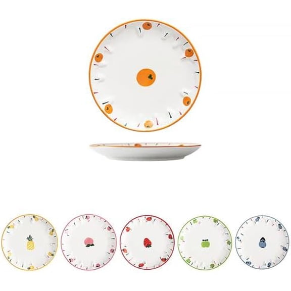 Set of 6 Ceramic Dessert, Cake, Appetizer & Snack Plates - 6 Inch Fruit Pattern Tea Party Serving Plates$$Home Decor, Kitchen, & Other