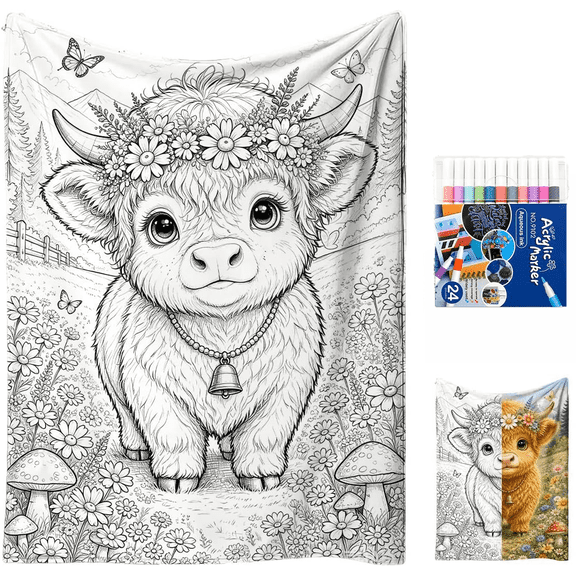 Color Blanket With Markers, Coloring Blankets For Adults DIY Throw Set