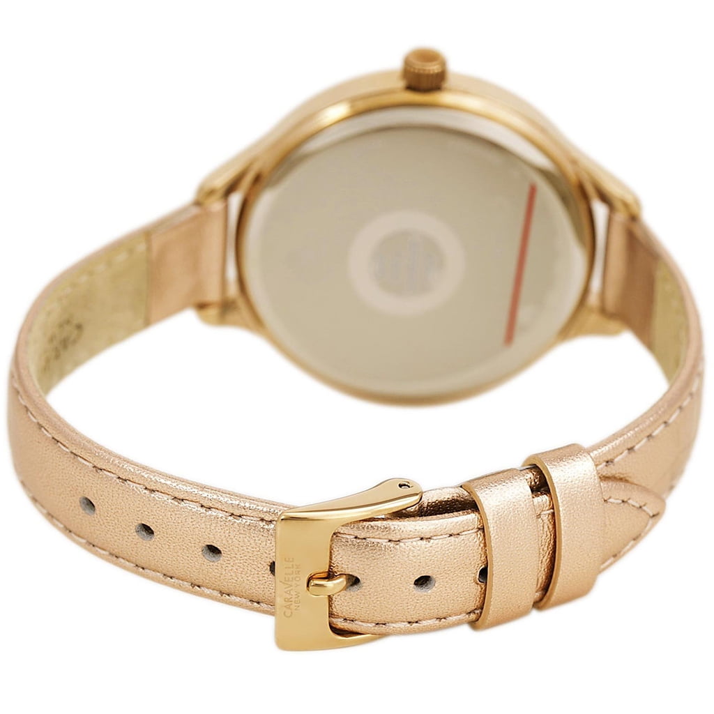 Caravelle 44L132 Women's Crystal New York Rose Gold Dial Leather