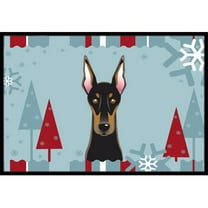 Caroline's Treasures BB1741MAT Winter Holiday Doberman Door Mat, Indoor Rug or Outdoor Welcome Mat 18x27 Doormat , 18H X