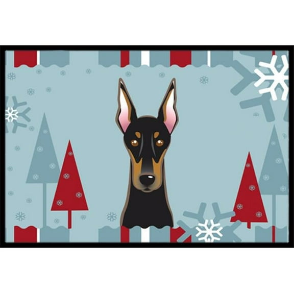 Caroline's Treasures BB1741MAT Winter Holiday Doberman Door Mat, Indoor Rug or Outdoor Welcome Mat 18x27 Doormat , 18H X