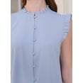 thumbnail image 4 of DARING DIVA Women's Sleeveless Ruffled Button Down Blouse S Grey Blue, 4 of 6