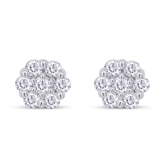 1/4 ct 14K White Gold Over Sterling Silver, Lab Grown Created Diamond Flower Cluster Stud Earrings Round Shape Screw Back Prong - Setting 0.25 Cttw, G-H/SI1 With Certificate of Authenticity