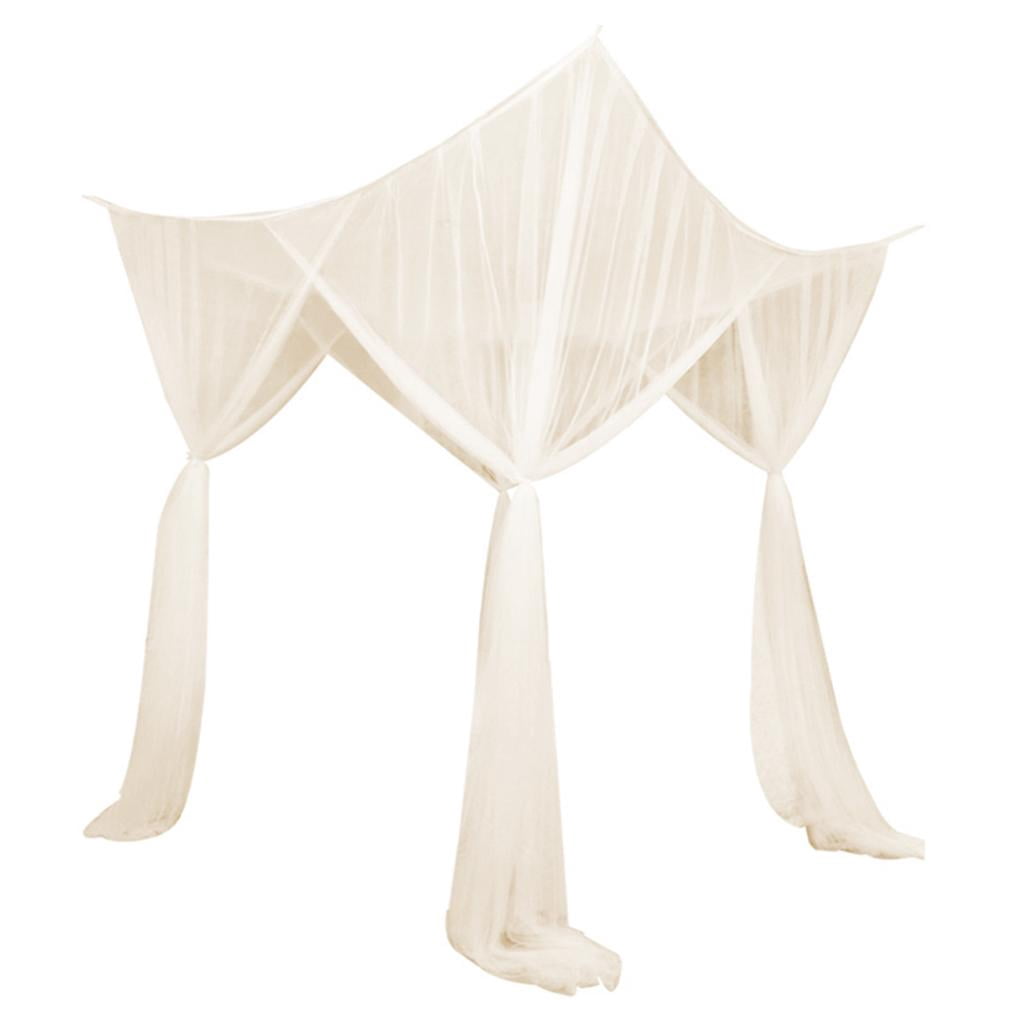 4 Hanging Bed Canopy Curtain Drape Bedding Net - Beige, 210x190x24cm