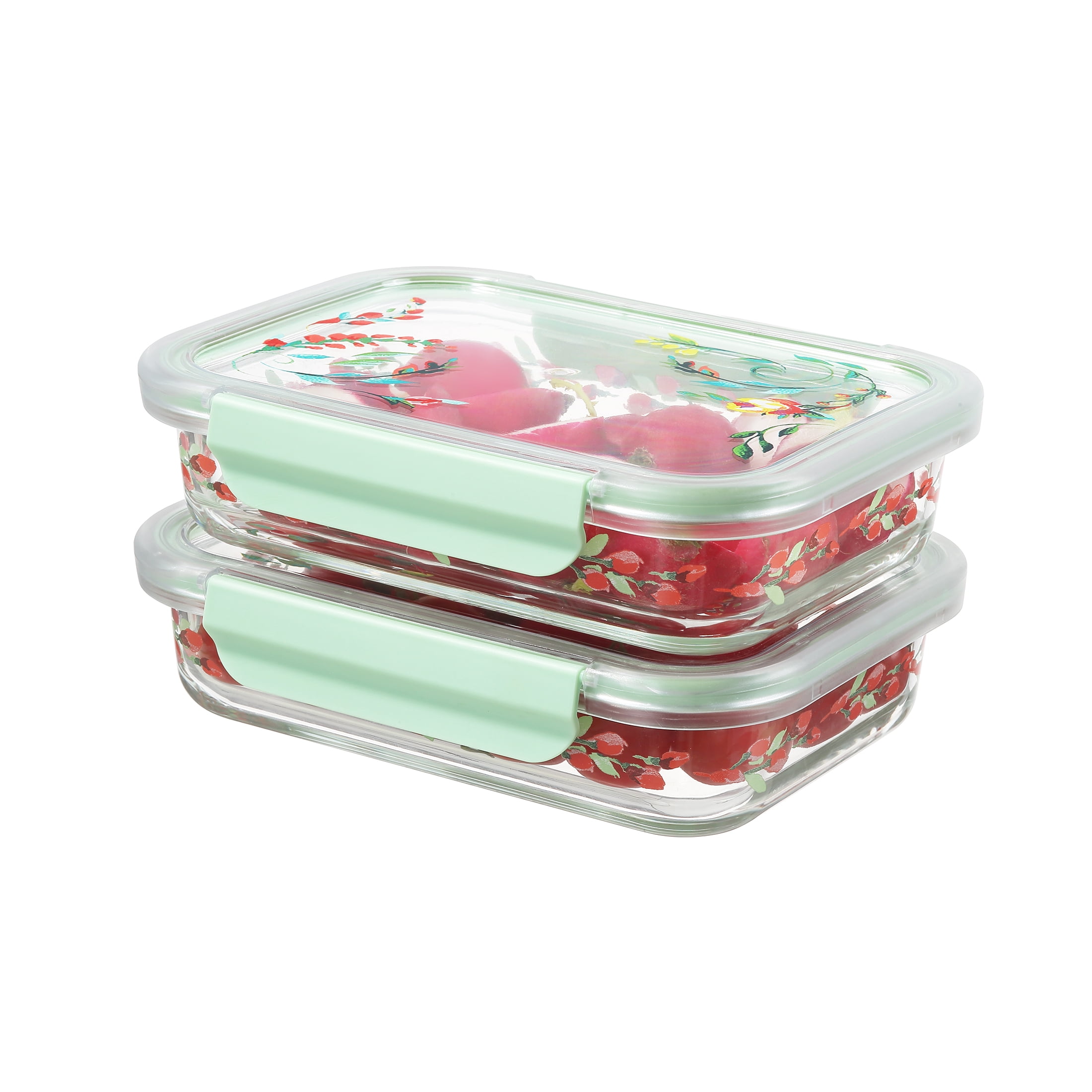 The Pioneer Woman Painted Meadow 2.3 Cup Rectangle Glass Food Storage Containers with Tritan Lid. Set of 2, 4 Pieces