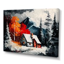Designart Cabin In The Woods In Winter VII Canvas Wall Art