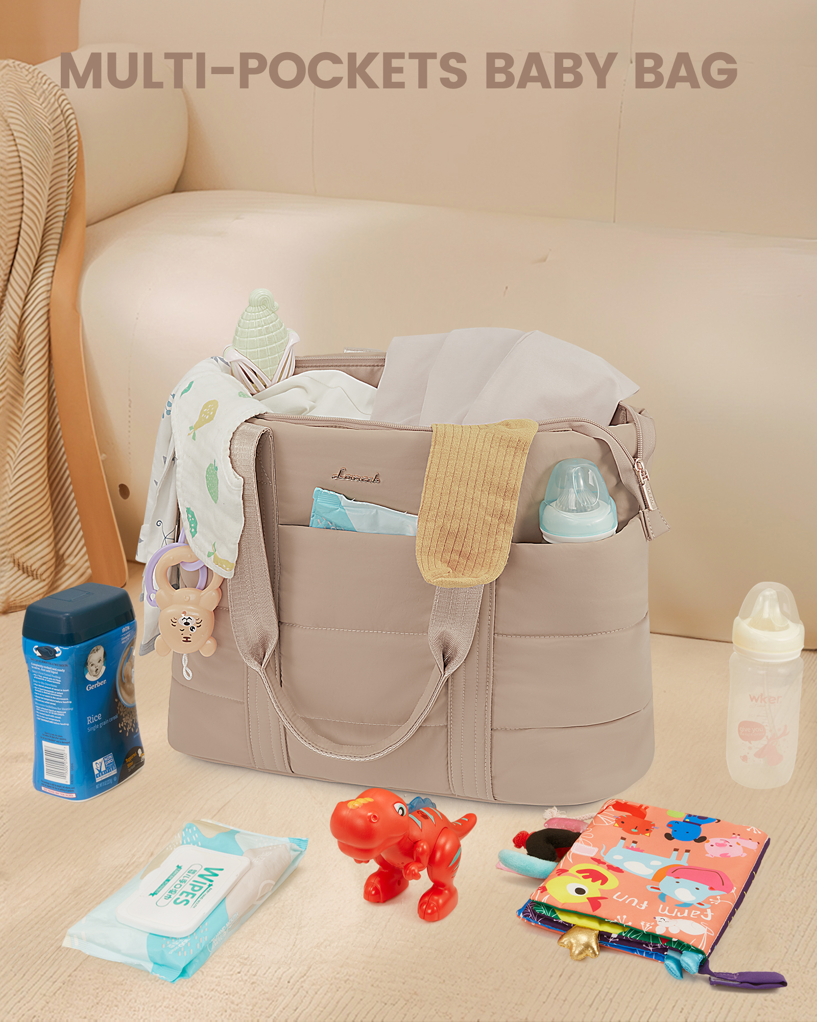 Lovevook Diaper Bag Tote,Fashion Mommy Tote Bag Work Travel Diaper Bag Fit up to 15.6inch Laptop Chic Puffer Fabric Soft & Comfortable