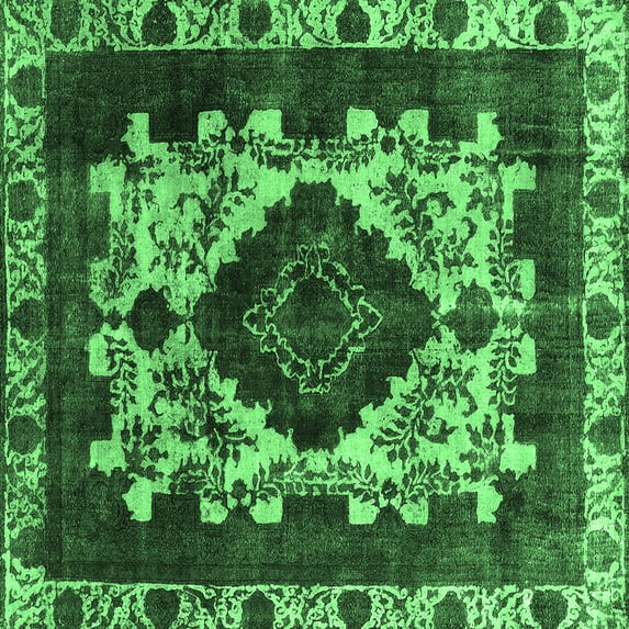 Ahgly Company Machine Washable Indoor Square Oriental Emerald Green Industrial Area Rugs, 7' Square