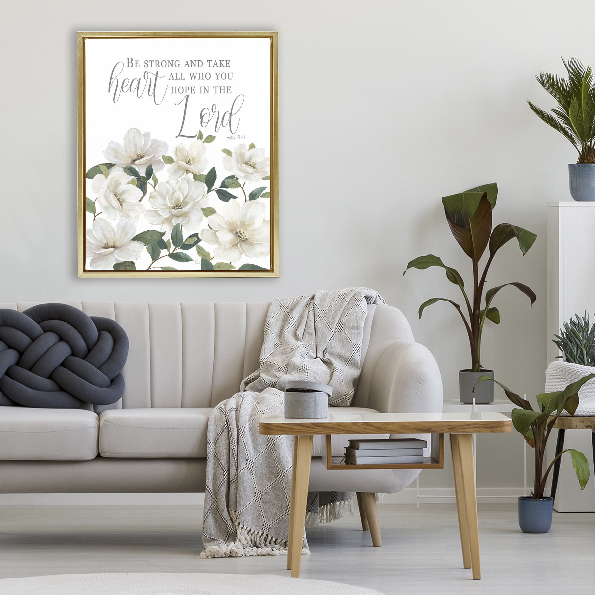 Stupell Industries Be Strong And Take Heart Gold Framed Floater Canvas Wall Art, design by Nan