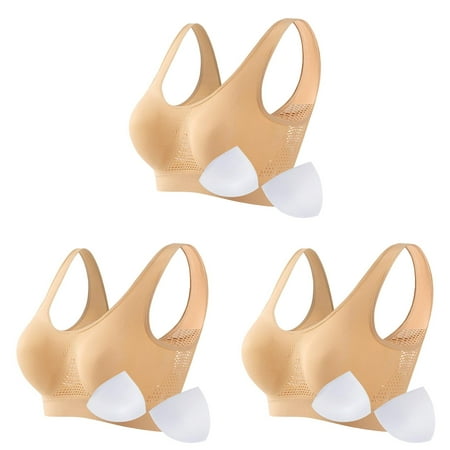 orts Bra Running Fitness Yoga Vest Womens Bras Comfortable Plus Size Thin Padded No Wire Women Bra Set and Underwear Plus Size Push Up Breathable ceangrtro Khaki (3Packs) Khaki (3Packs)