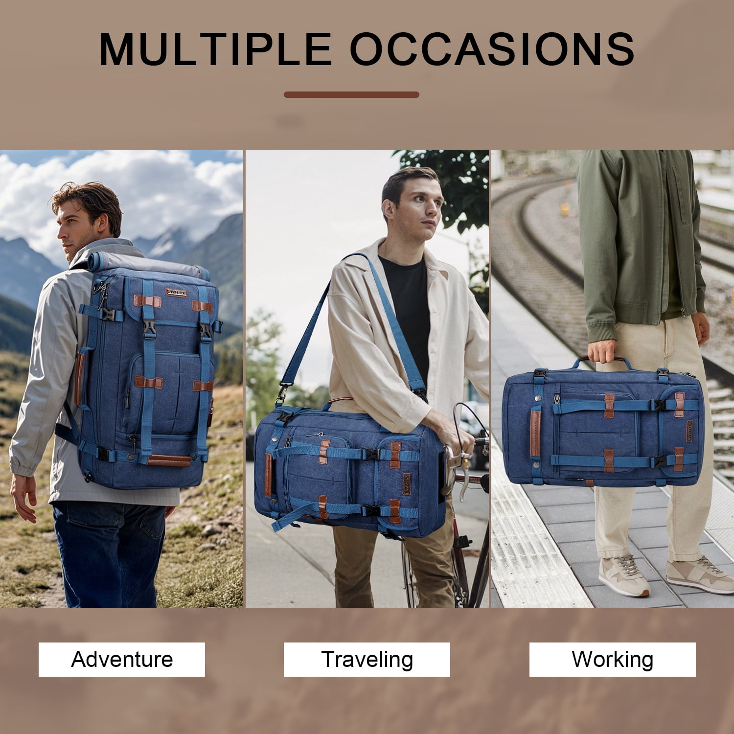WITZMAN Travel Backpack for Men Large Canvas Backpack Luggage Carry on Duffel Bag A519-1 Blue