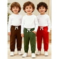 thumbnail image 3 of HILEELANG Toddler Boys Cotton Jogger Sweatpants 3 Pack, Red Brown Green Soft Elastic Waist Playwear Sport Pants with Pockets, Sizes 3Y, 3 of 8