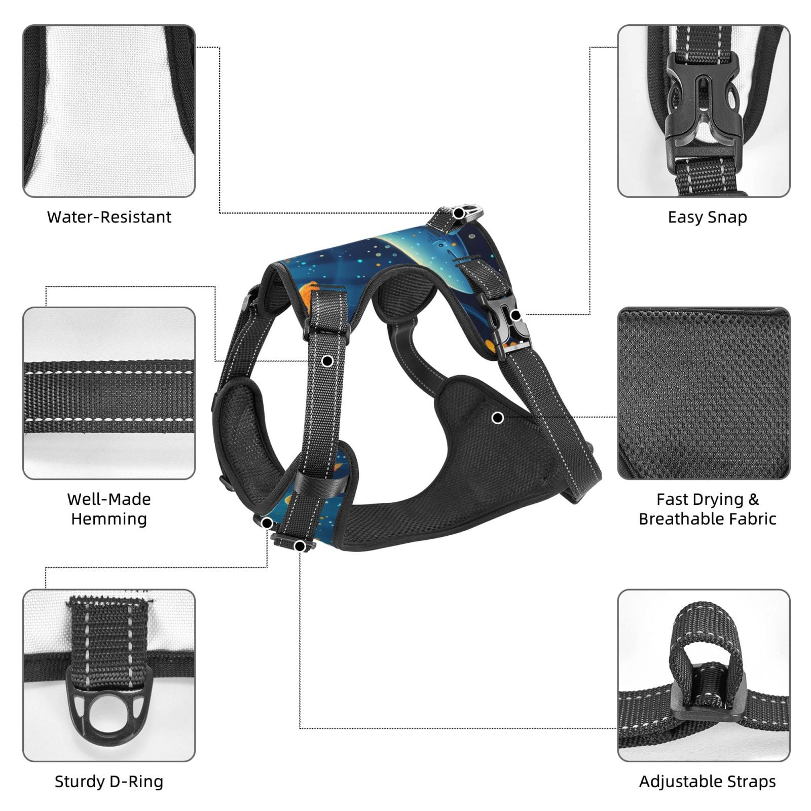 Vsdgher Whimsical Underwater Fantasy Dog Harness, No-Pull Pet Harness, Dog Vest, Pet Vest for Small to Large Dogs-Small