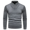 thumbnail image 2 of Feancey Men's Fake 2 Piece Knitted Shirt Slim Fit Casual Business Pullover Sweaters Striped Lapel Button Sweater Tops Fashion Office Jumpers Dark Gray M, 2 of 9