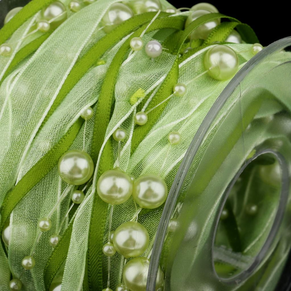 S SERENABLE 3x 10m Pearl Beaded Ribbon for Sewing/Garment/Clothes Accessory Green