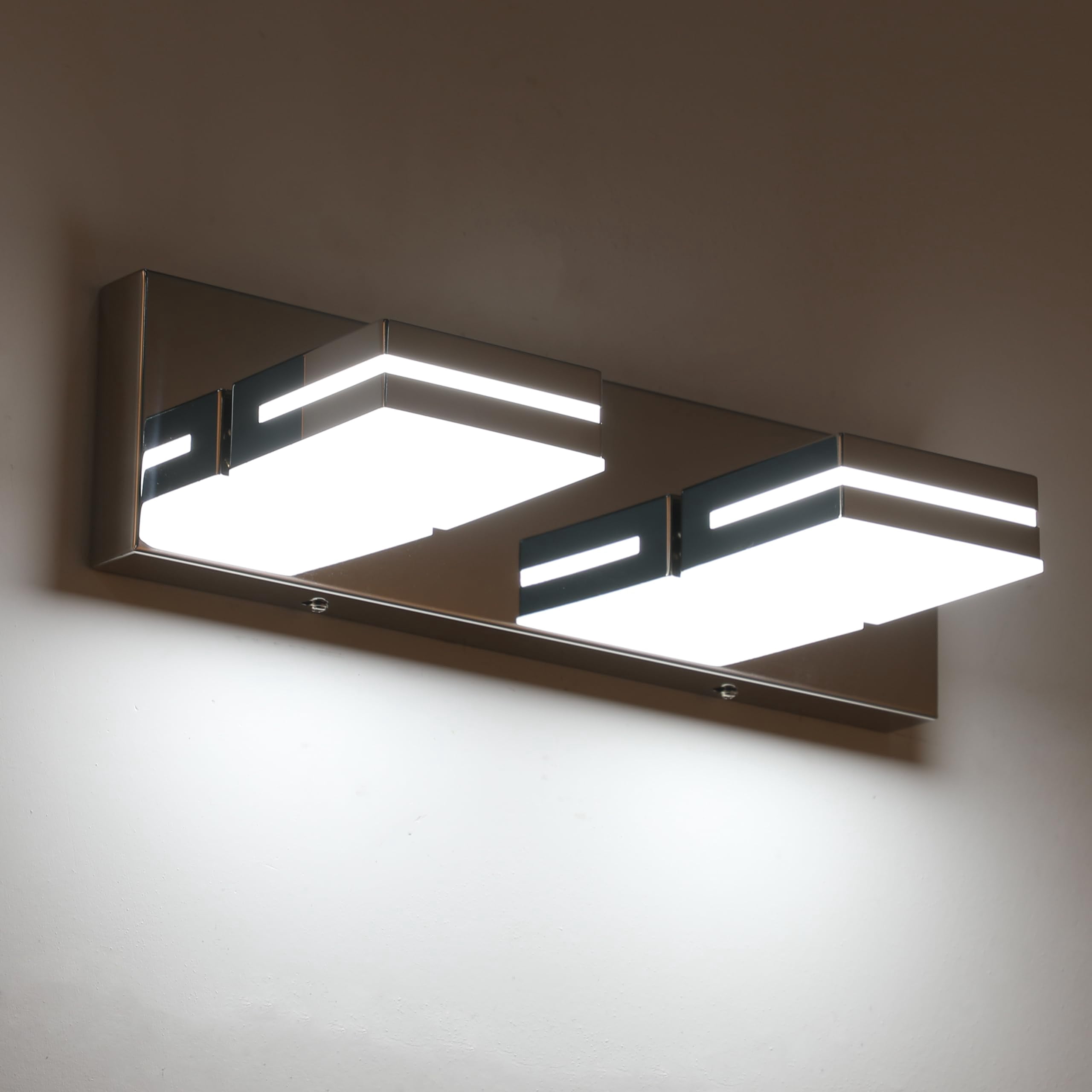 Led Modern Bathroom Vanity Light Fixtures (2-light  15.5-inch Dimmable) Chrome Acrylic Wall Lighting Over Mirror (cool White 6000k)
