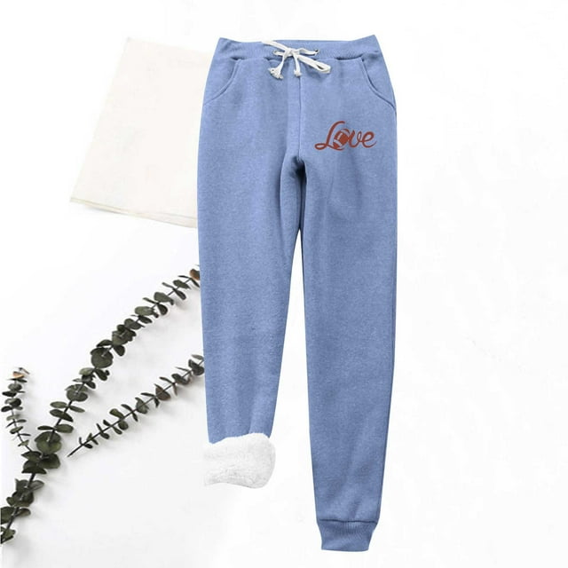 LSLJS Women's Love Printing Leggings with Elastic Drawstring Pockets Thick Warm Pants