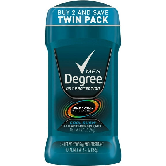 Degree Cool Rush Dry Protection Antiperspirant Deodorant Stick 2.7 oz, Twin Pack (Pack of 3)