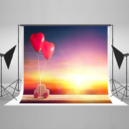 Image of GreenDecor 7x5ft the Setting Sun Rainbow Natural Scene Background Red Air Balloon for Lovers New Year Celebration Studio Props