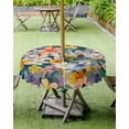 thumbnail image 4 of nqOlkjepod Retro Spring Wildflowers Outdoor Tablecloth with Umbrella Hole & Zipper, Pastoral Floral Country Plants Round Table Cover 54 Inch, Dining Waterproof Table Cloth Protector for Patio/Party, 4 of 7