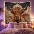 thumbnail image 2 of Highland Cow in Desert Moonlight with Stars, Mystical Fantasy for Animal Lovers, Wildlife Wall Decor Housewarming Gift Tapestry Wall Hanging for Living Room and Bedroom, 2 of 7