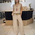 thumbnail image 2 of MSJUHEG Summer Work Outfits for Women Travel Outfits for Women Summer Pants Sets Women 2 Piece Outfits 2 Piece Outfits 2025 Travel Outfits for Women 2 Piece Sets Beige L, 2 of 9