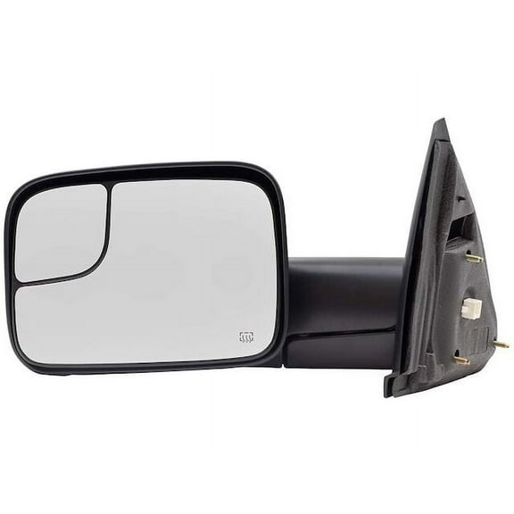 Left Driver Side Power Mirror - Textured Black - with Heated Glass, Towing Package, 2 Row Plug, and Curved Arm Cover Seam - Compatible with 2003 - 2010 Dodge Ram 3500 2004 2005 2006 2007 2008