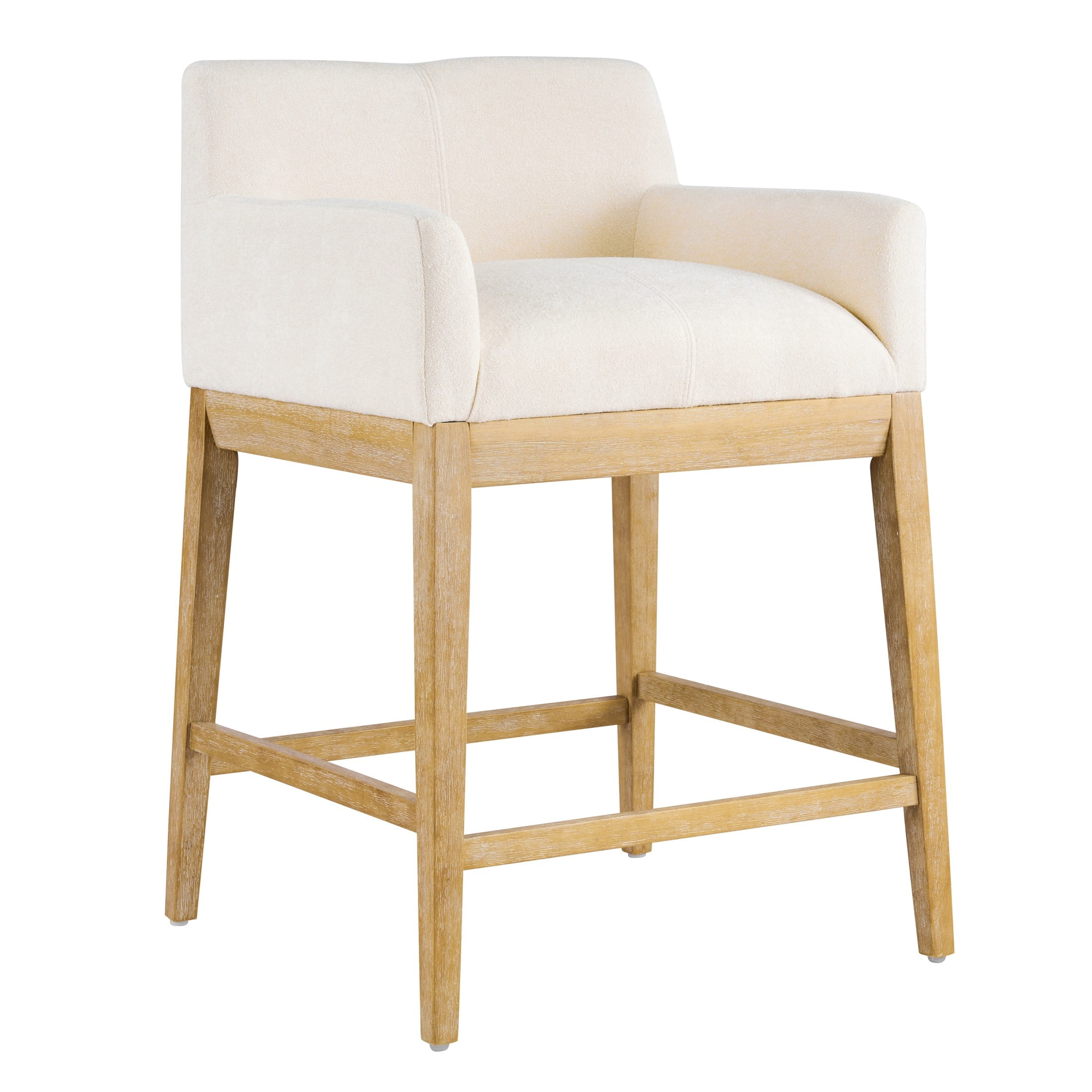 Christopher Knight Home Modern Upholstered Wood Counter Stools with Armrests, Natural+Beige, Set of 4