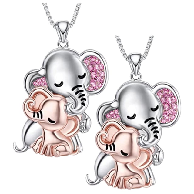 Dije y Cadenas ElephantNeck02 2 Pzas Collar Elefante Plata/Rosa Metal. High Monaco MXEHK-002