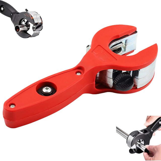 Ratchet-Type Pipe Cutter, Ratcheting Tubing Cutters, One-Hand Fast Pipe Cutting Tool, 2 in 1 Close Quarters Tube Compact, Hose Rigid Plastic Exhaust PVC Stainless Steel (Red)