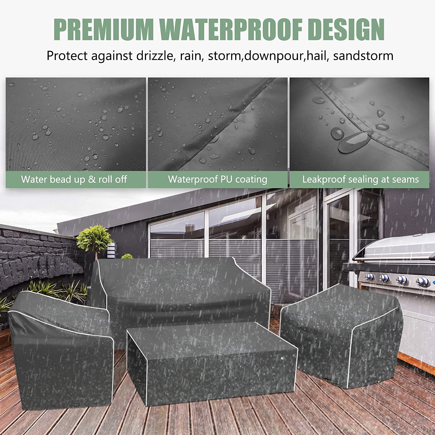 Patio Furniture Covers, 4-Piece Outdoor Cover Waterproof for Loveseat, Chair and Coffee Table, 500D Heavy Duty, Grey