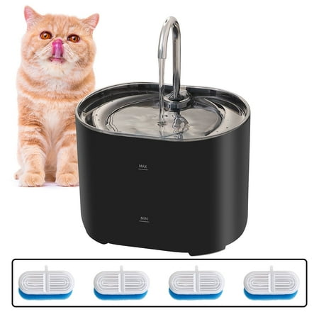 74oz/2.2L Automatic Cat Water Fountain stainless steel faucet Ultra-Quiet Pump Three-Layer Filtration System Suitable for Cats & Small Dogs Pet Water Dispenser Black with 4pcs Filters