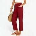thumbnail image 5 of HongQid Women's Summer High Waisted Baggy Pants Linen Casual Ankle Length Trouser Slacks with Pockets, 5 of 8