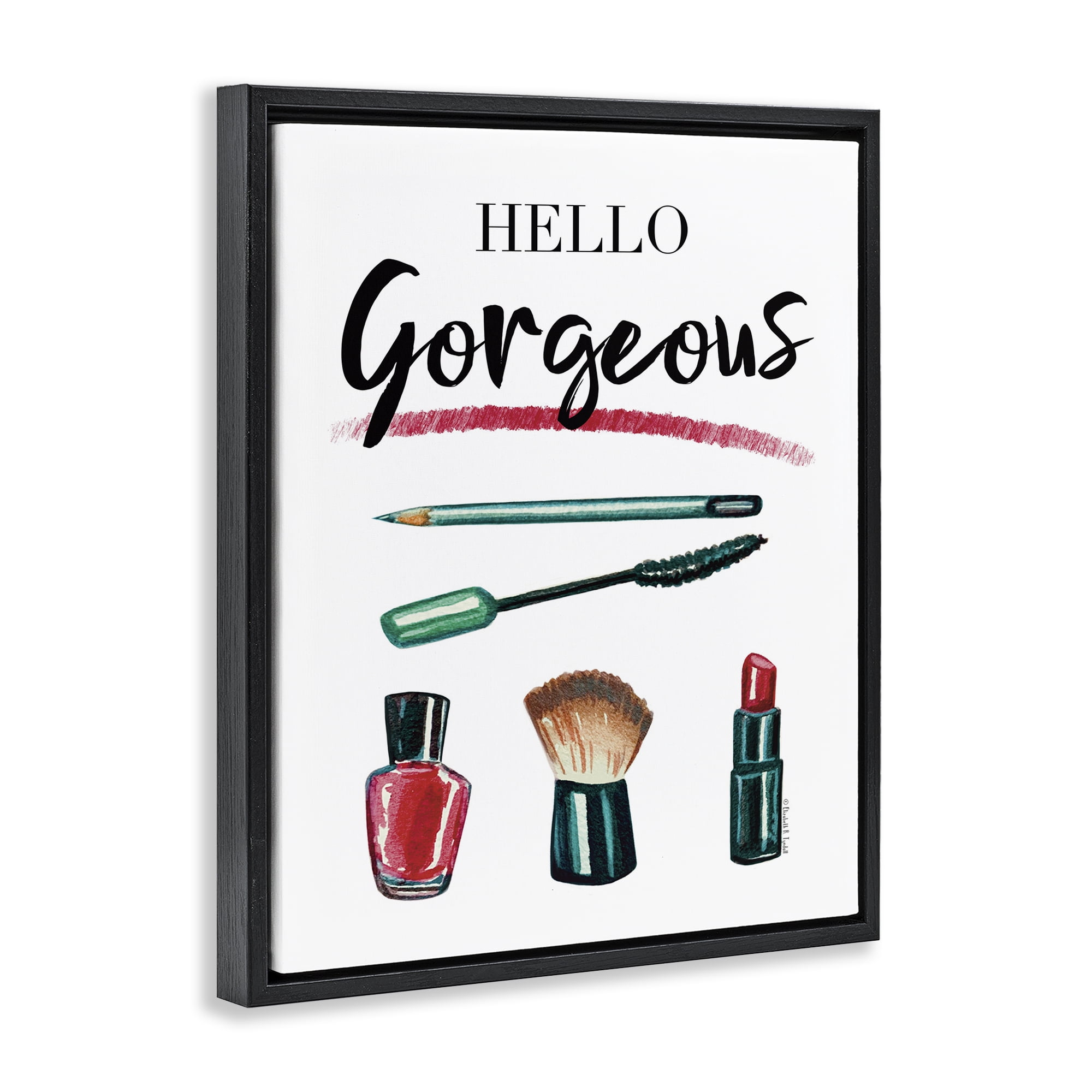 Stupell Industries Hello Gorgeous with Makeup Beauty & Fashion Painting Black Floater Framed Art Print Wall Art, 17 x 21