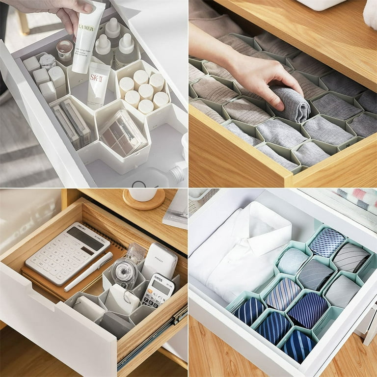 NOGIS Honeycomb Drawer Organizer，Partition Bee Style Underwear Socks Bras  Ties Belts Scarves Drawer Divider Cabinet Clapboard (Gray-2pieces) 