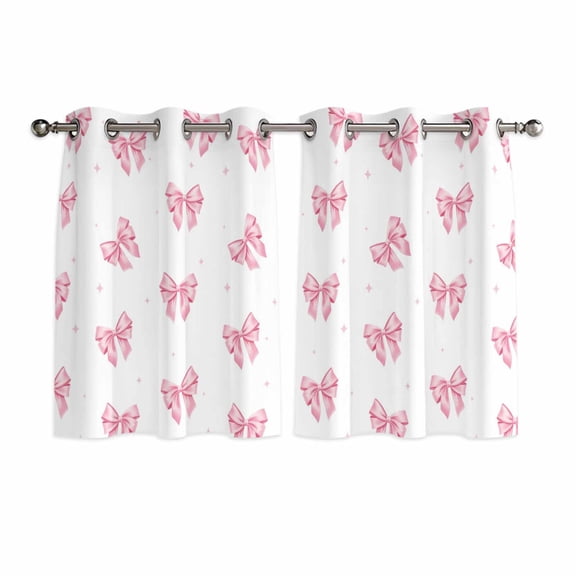Valentine's Day Kitchen Curtains Window Panels, Pink Bows Shining Stars Simple Art Insulated Window Treatment Curtain, Grommet Curtains for Bedroom/Living Room/Bathroom, 2 Piece 42"Wx54"L