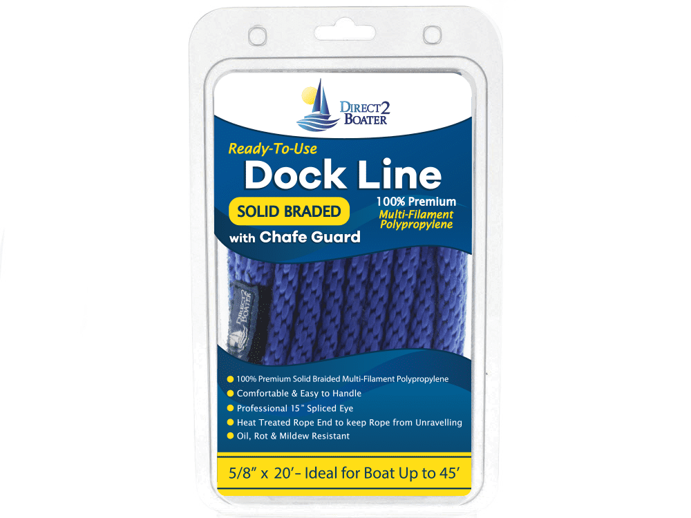 5/8" x 20' Blue Solid Braided Polypropylene Dock Line w/ Chafe Guard