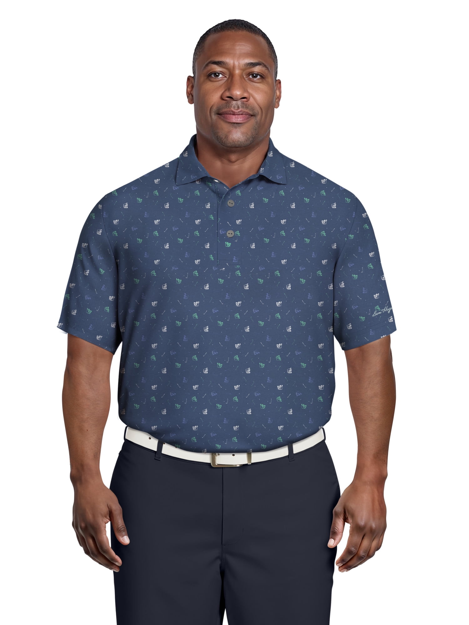 Ben Hogan Men's and Big Men’s Tossed Golf Cart Print Short Sleeve Golf Polo Shirt, up to Size 5XL