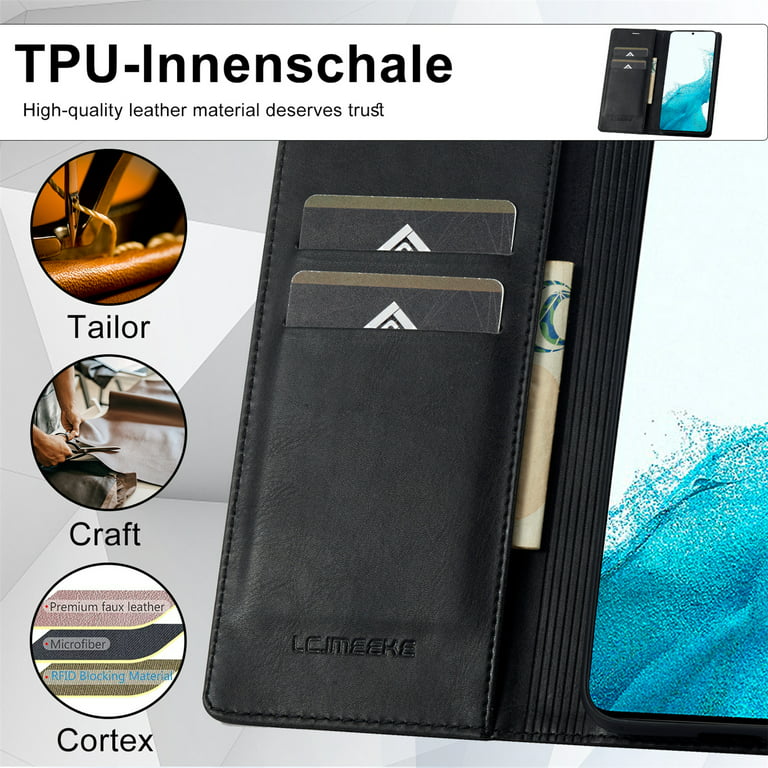Luxury Magnetic Flip RFID Card Holder Wallet Leather Mobile Cell