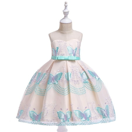 

Leutsin Toddler Girls Solid Color Butterfly Embroidery Bowknot Birthday Party Flowers Gown Kids Dresses