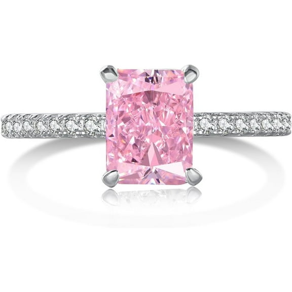 2CT 925 Sterling Silver Engagement Rings for Women Radiant Cut Solitaire Cubic Zirconia Wedding Band CZ Promise Rings for Her Simulated Diamond Ring Jewelry Christmas Gifts for Mom