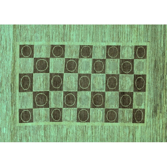 Ahgly Company Machine Washable Indoor Rectangle Checkered Turquoise Blue Modern Area Rugs, 8' x 10'